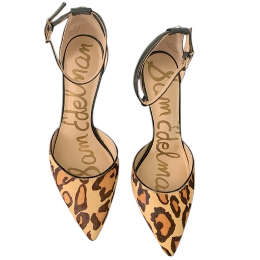 Sam Edelman REAL fur Leopard Heels. Adjustable strap. Size 9. NEW
